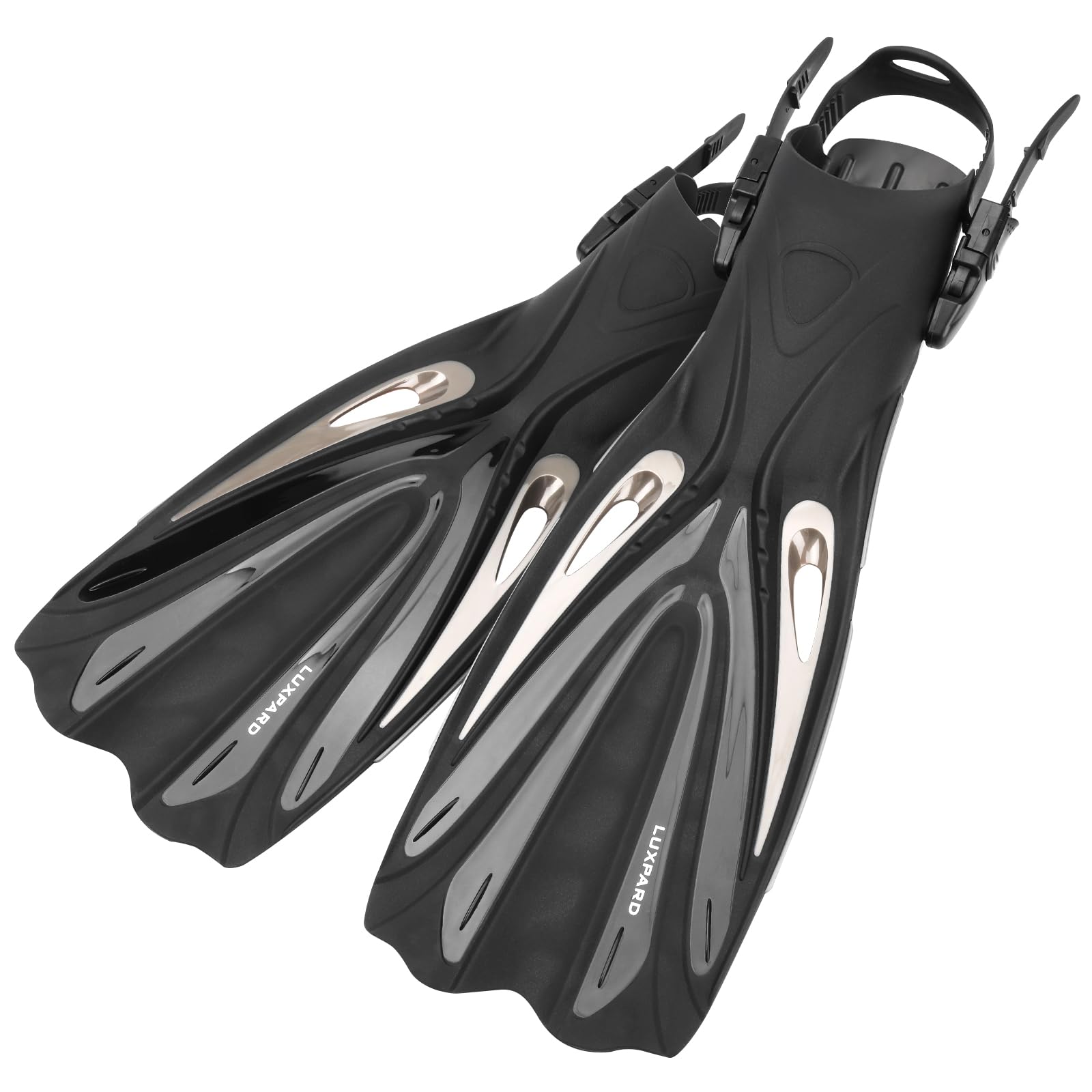 Diving Fins, Powerful Efficient Open Heel Scuba Diving Fins, Flippers for Snorkeling and Freediving with Adjustable Buckles